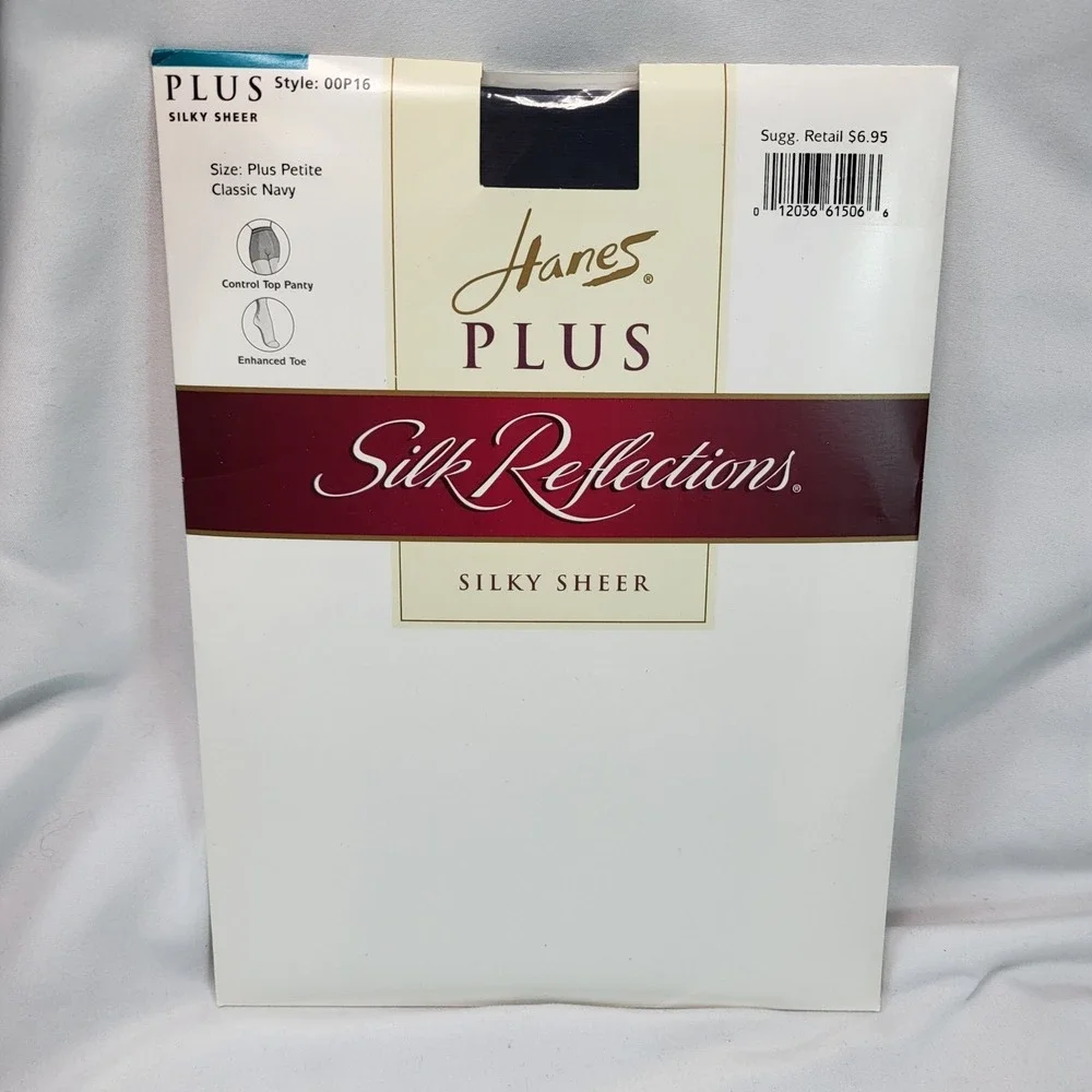 Hanes‎ Plus Silk Reflections Navy Control Pantyhose Style 00P16 Size Plus Petite